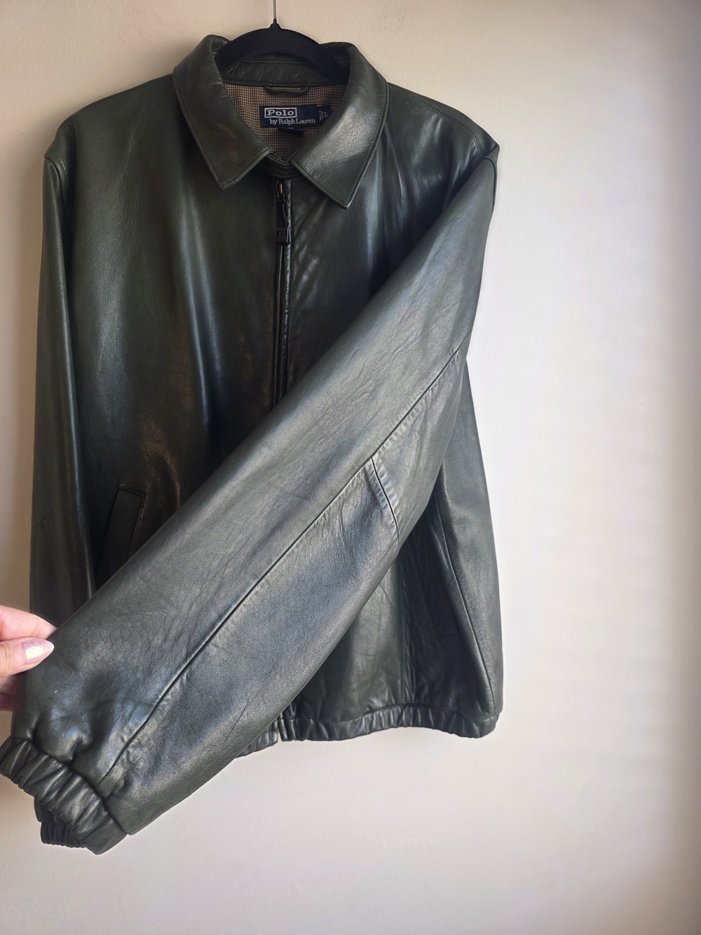 VTG Polo Ralph Lauren Olive Leather Bomber Jacket - Premium Leather - Picture 7 of 17
